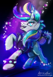 Size: 1024x1489 | Tagged: safe, artist:mad--munchkin, rarity, g4, it isn't the mane thing about you, alternate hairstyle, clothes, deviantart watermark, female, jacket, mare, obtrusive watermark, punk, raripunk, solo, watermark