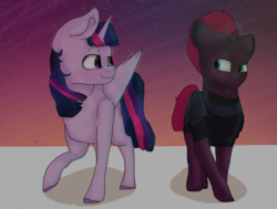 Size: 4100x3100 | Tagged: safe, artist:sillyartpony1227, fizzlepop berrytwist, tempest shadow, twilight sparkle, alicorn, pony, g4, my little pony: the movie, female, lesbian, ship:tempestlight, shipping, twilight sparkle (alicorn)