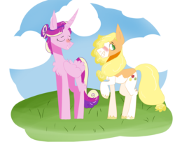 Size: 1024x830 | Tagged: safe, artist:icelandicgirafarig, applejack, princess cadance, g4, appledance, female, lesbian, shipping, simple background, transparent background, unshorn fetlocks