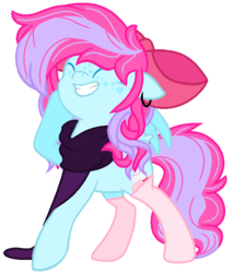Size: 568x664 | Tagged: safe, artist:bezziie, oc, oc only, oc:strawberry pie, pegasus, pony, bow, clothes, female, hair bow, head scratch, mare, simple background, socks, solo, sweater, transparent background