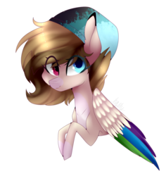 Size: 1024x1087 | Tagged: safe, artist:hyshyy, oc, oc only, pegasus, pony, bust, colored wings, female, heterochromia, mare, multicolored wings, portrait, simple background, solo, transparent background