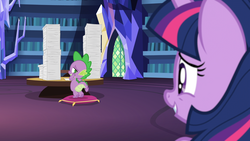 Size: 1920x1080 | Tagged: safe, screencap, spike, twilight sparkle, alicorn, dragon, pony, g4, my little pony: friendship is magic, once upon a zeppelin, out of context, stupid sexy spike, twilight sparkle (alicorn)