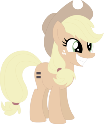 Size: 1024x1227 | Tagged: safe, artist:ra1nb0wk1tty, applejack, earth pony, pony, g4, equal cutie mark, equalized, female, mare, simple background, smiling, solo, transparent background