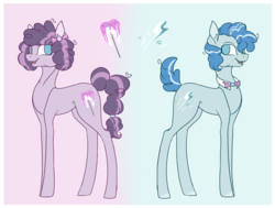 Size: 2118x1599 | Tagged: safe, artist:holoriot, oc, oc only, oc:sugar ruch, oc:sweet tooth, earth pony, pony, bowtie, female, male, mare, offspring, parent:party favor, parent:pinkie pie, parents:partypie, stallion
