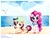 Size: 2000x1500 | Tagged: safe, artist:songbirdserenade, pinkie pie, sunset shimmer, bird, pony, g4, beach, cap, clothes, cloud, cute, diapinkes, food, hat, magic, mouth hold, ocean, paper, pencil, pizza, prone, shimmerbetes, sushi, thread