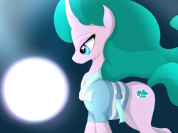 Size: 1600x1200 | Tagged: safe, artist:fotasy, mistmane, pony, unicorn, campfire tales, g4, clothes, curved horn, female, horn, magic, mare, orb, smiling, solo