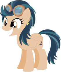 Size: 1024x1219 | Tagged: safe, artist:ra1nb0wk1tty, indigo zap, pegasus, pony, g4, ear piercing, earring, equal cutie mark, equalized, equestria girls ponified, female, goggles, grin, jewelry, mare, piercing, ponified, simple background, smiling, solo, transparent background