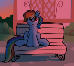 Size: 1521x1361 | Tagged: safe, artist:neuro, rainbow dash, pegasus, pony, g4, bench, female, mare, sitting, solo