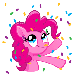 Size: 500x500 | Tagged: safe, artist:jublin, pinkie pie, pony, g4, my little pony: the movie, animated, confetti, facebook, facebook sticker, female, gif, reaction image, simple background, solo, sticker, white background