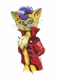 Size: 1600x2133 | Tagged: safe, artist:helmie-art, capper dapperpaws, abyssinian, cat, anthro, g4, my little pony: the movie, chest fluff, clothes, handsome, male, simple background, slit pupils, solo, traditional art