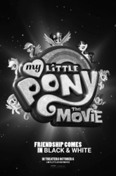 Size: 720x1094 | Tagged: safe, edit, applejack, fluttershy, pinkie pie, rainbow dash, rarity, spike, twilight sparkle, alicorn, dragon, pony, g4, my little pony: the movie, black and white, classic art, grayscale, mane seven, mane six, monochrome, movie poster, old school, throwback thursday, twilight sparkle (alicorn)