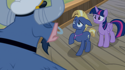 Size: 1920x1080 | Tagged: safe, screencap, iron will, star tracker, twilight sparkle, alicorn, earth pony, minotaur, pony, g4, once upon a zeppelin, airship, captain hat, female, intimidating, male, mare, raised eyebrow, stallion, threat, twilight sparkle (alicorn), wavy mouth, zeppelin