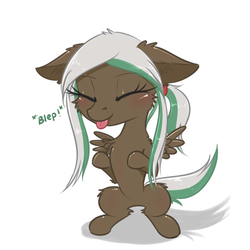 Size: 2500x2500 | Tagged: safe, artist:orang111, oc, oc only, oc:lynn, pegasus, pony, :p, bipedal, chibi, cute, deformed, eyes closed, high res, raised hoof, tongue out