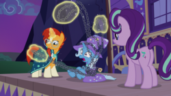 Size: 1920x1080 | Tagged: safe, screencap, starlight glimmer, sunburst, trixie, g4, uncommon bond, chains, out of context