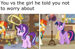 Size: 1257x823 | Tagged: safe, screencap, starlight glimmer, sunburst, twilight sparkle, alicorn, pony, g4, season 7, uncommon bond, antique store, meme, that pony sure does love antiques, twilight sparkle (alicorn), you vs. the guy she told you not to worry about