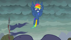 Size: 759x428 | Tagged: safe, screencap, rainbow dash, pegasus, pony, g4, secrets and pies, evil pie hater dash, female, nightmare, solo, wings