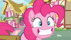 Size: 764x433 | Tagged: safe, screencap, pinkie pie, earth pony, pony, g4, season 7, secrets and pies, animated, faic, female, floppy ears, gif, gritted teeth, mare, ponyville, solo