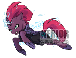 Size: 842x640 | Tagged: safe, artist:nerior, tempest shadow, pony, unicorn, g4, my little pony: the movie, angry, armor, broken horn, female, horn, mare, obtrusive watermark, simple background, solo, watermark, white background