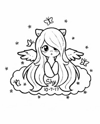 Size: 750x928 | Tagged: safe, artist:lillyly1209, fluttershy, butterfly, g4, black and white, bust, cloud, female, grayscale, inktober, inktober 2017, lineart, looking at you, monochrome, open mouth, portrait, simple background, solo, spread wings, white background, wings