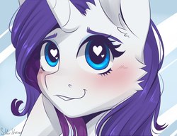 Size: 1300x1000 | Tagged: safe, artist:silbersternenlicht, rarity, pony, unicorn, my little brony risovach, g4, blushing, bust, cheek fluff, close-up, cute, ear fluff, face, female, flattered, heart eyes, mare, portrait, raribetes, smiling, solo, wingding eyes