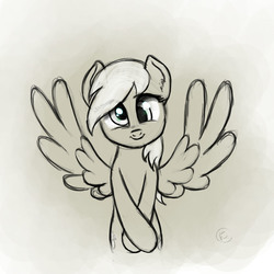 Size: 1500x1500 | Tagged: safe, artist:nimaru, derpy hooves, pony, g4, bipedal, crossed hooves, female, looking at you, smiling, solo, spread wings, wings