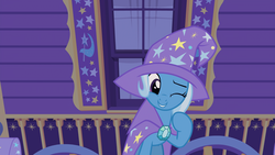 Size: 1920x1080 | Tagged: safe, screencap, trixie, g4, uncommon bond, female, one eye closed, solo, wink