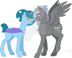 Size: 1024x827 | Tagged: safe, artist:fragrance-mlpng, oc, oc only, oc:laya, oc:swift lightning, hybrid, pegasus, pony, female, mare, simple background, transparent background, watermark