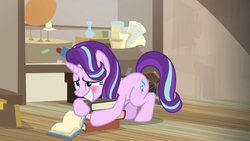 Size: 1920x1080 | Tagged: safe, screencap, starlight glimmer, pony, unicorn, g4, uncommon bond, blushing, book, female, mare, solo