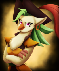 Size: 800x960 | Tagged: safe, artist:fj-c, captain celaeno, bird, ornithian, anthro, g4, my little pony: the movie, clothes, crossed arms, female, hat, looking at you, pirate, pirate hat, solo