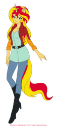 Size: 1372x3045 | Tagged: safe, artist:pyrus-leonidas, sunset shimmer, equestria girls, g4, clothes, eared humanization, female, horn, horned humanization, looking at you, simple background, smiling, solo, tailed humanization, transparent background