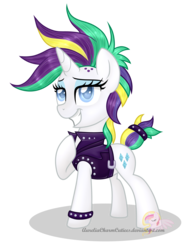 Size: 3622x4825 | Tagged: safe, artist:raspberrystudios, rarity, pony, unicorn, g4, it isn't the mane thing about you, absurd resolution, alternate hairstyle, clothes, female, mare, punk, raised hoof, raripunk, simple background, solo, transparent background
