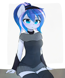 Size: 1476x1772 | Tagged: safe, artist:magnaluna, princess luna, vice principal luna, equestria girls, g4, adorasexy, clothes, cute, female, looking down, lunabetes, ponied up, sexy, simple background, sitting, socks, solo, teenager, thigh highs, white background, zettai ryouiki