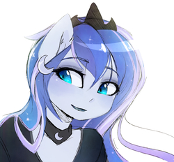 Size: 2480x2301 | Tagged: safe, artist:magnaluna, princess luna, vice principal luna, equestria girls, g4, female, happy, high res, ponied up, simple background, smiling, solo, white background