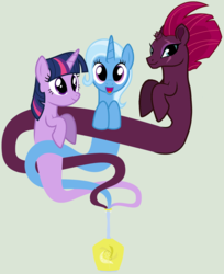 Size: 4368x5344 | Tagged: safe, artist:parclytaxel, artist:themexicanpunisher, tempest shadow, trixie, twilight sparkle, genie, genie pony, pony, g4, my little pony: the movie, absurd resolution, broken horn, cute, diatrixes, horn, simple background, smiling, species swap, tempestbetes, trio, twiabetes