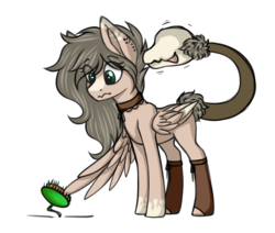 Size: 1588x1344 | Tagged: safe, artist:dustyonyx, oc, oc only, oc:marcy lee, original species, pegasus, pony, venus flytrap, augmented tail, clothes, female, green eyes, looking down, mare, neckband, request, simple background, socks, solo, tailmouth, transparent background, wings