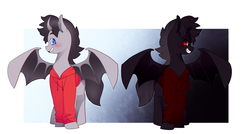 Size: 1535x825 | Tagged: safe, artist:ruhiana, oc, oc only, oc:the darkness, alicorn, bat pony, bat pony alicorn, pony, alicorn oc, bat wings, dark skin, duality, light skin, male, ponysona