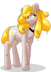 Size: 2893x4092 | Tagged: safe, artist:worldlofldreams, oc, oc only, earth pony, food pony, goo pony, original species, pony, choker, dripping, egg, food, solo