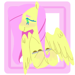 Size: 450x448 | Tagged: safe, artist:milky-rabbit, fluttershy, pegasus, pony, g4, blushing, cookie, female, food, smiling, solo