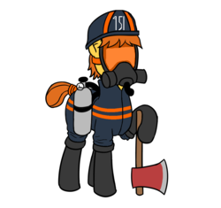 Size: 1000x938 | Tagged: safe, alternate version, artist:anonymous, edit, oc, oc only, oc:fireaxe, earth pony, pony, /mlpol/, alternate clothes, alternate timeline, alternate universe, axe, boots, dystopia, evil, fahrenheit 451, female, fire department, fireproof boots, gas mask, helmet, mask, parody, role reversal, rwss, shoes, visor, weapon
