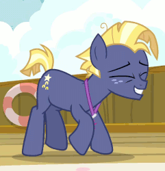 Size: 641x664 | Tagged: safe, screencap, star tracker, earth pony, pony, g4, once upon a zeppelin, airship, animated, cute, excited, freckles, gif, male, pacing, stallion, trackerbetes, zeppelin