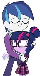 Size: 954x1805 | Tagged: safe, artist:psychodiamondstar, alumnus shining armor, sci-twi, shining armor, twilight sparkle, equestria girls, g4, brother and sister, clothes, crystal prep academy uniform, duo, female, hug, male, school uniform, simple background, white background