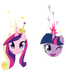 Size: 4096x4430 | Tagged: safe, artist:amarthgul, princess cadance, twilight sparkle, alicorn, pony, g4, absurd resolution, magic, one eye closed, simple background, transparent background, twilight sparkle (alicorn), vector, wink