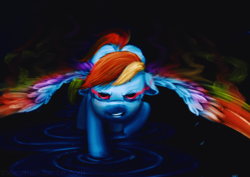 Size: 1280x905 | Tagged: safe, artist:xormak, rainbow dash, g4, colored wings, female, glowing eyes, solo