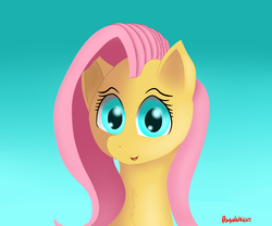 Size: 1800x1500 | Tagged: safe, artist:ponyxwright, fluttershy, pony, g4, bust, female, gradient background, looking at you, mare, signature, simple background, solo
