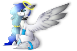 Size: 4085x2698 | Tagged: safe, artist:umiimou, oc, oc only, oc:sapphire, pegasus, pony, black sclera, female, halo, high res, mare, simple background, sitting, solo, transparent background