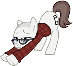 Size: 1526x1380 | Tagged: safe, artist:/d/non, oc, oc only, oc:jim miller, earth pony, pony, /mlp/, clothes, drawthread, glasses, iwtcird, jim miller, male, meme, scrunchy face, simple background, solo, stallion, transparent background