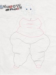 Size: 4100x5500 | Tagged: safe, artist:thalane.dragonness, oc, oc only, oc:shadow melody, anthro, absurd resolution, bbw, fat, female, impossibly wide hips, lineart, solo, ssbbw, wide hips, wip