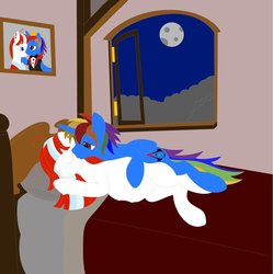 Size: 893x895 | Tagged: safe, oc, oc only, oc:peppermintbreeze, oc:rainbowblazie, alicorn, earth pony, pony, alicorn oc, cuddling, kissing, pregnant, rainbow, sleeping