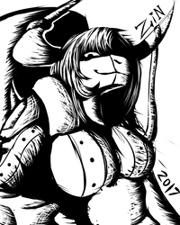 Size: 4000x5000 | Tagged: safe, artist:zintenka, oc, oc only, minotaur, female, ink, inktober, looking at you, monochrome, paint tool sai, royalty, smiling, smirk, solo, stare