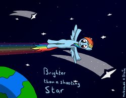 Size: 1012x790 | Tagged: safe, artist:rainbowblazie, rainbow dash, g4, catasterism, collaboration, digital art, earth, flying, owl city, planet, shooting star, song reference, space, spread wings, stars, wings